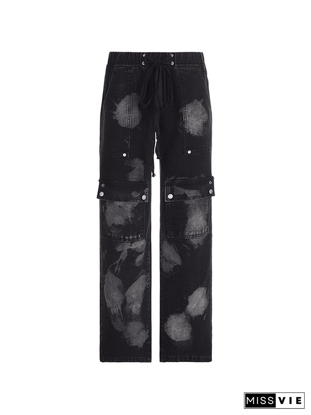 Street Distressed Print Low Rise Lacing Boyfriend Jeans