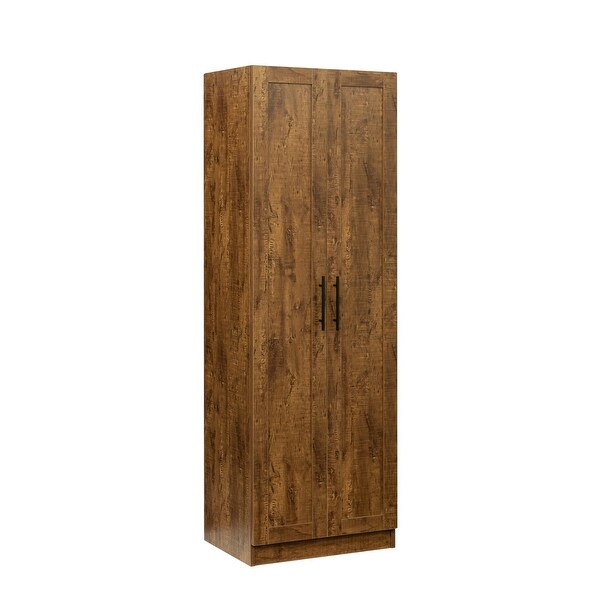 Wood High Wardrobe Cabinet with 4 Storage Spaces and 2 Doors - - 36394683