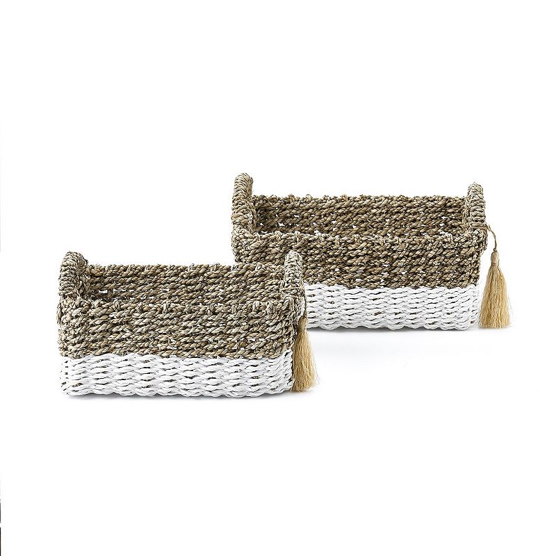 Saddle River Seagrass and White Raffia Bin 2-piece Set