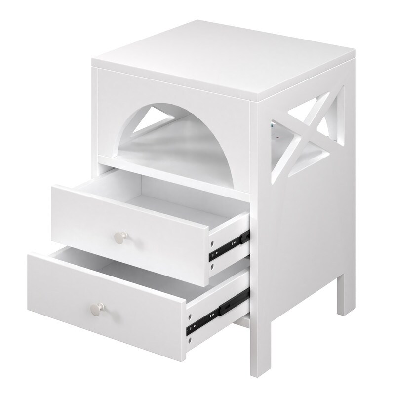Nightstand with USB Charging Ports and LED Lights End Table with 2 Drawers and Shelf