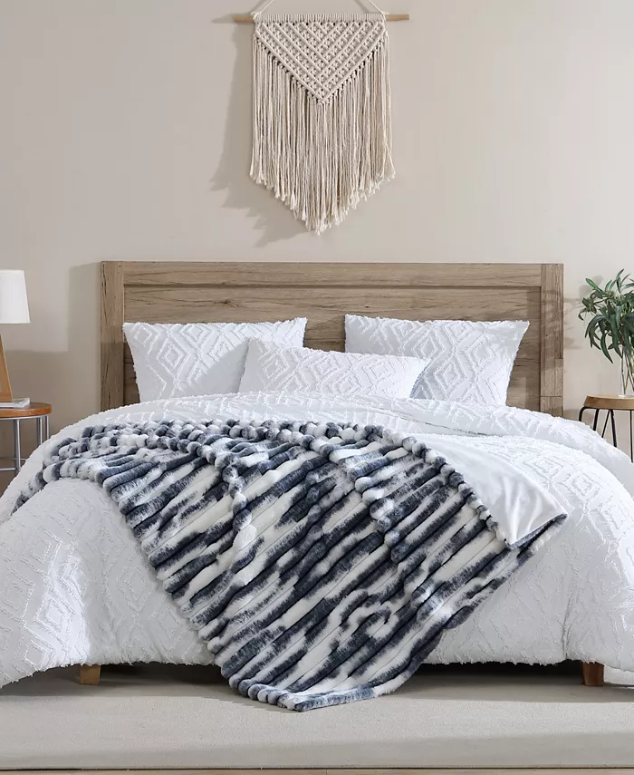 French Connection Abstract Printed Faux Fur Throw Blanket， 60 x 50