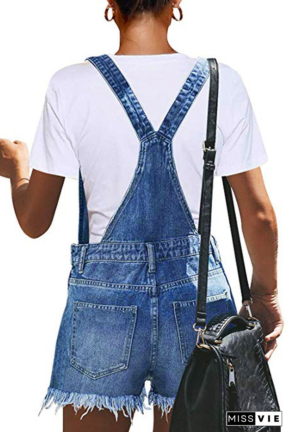 Ripped Suspender Shorts Denim Romper Wholesale