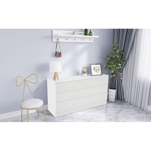 Chest of Drawers Wood Storage Cabinet with 6 Drawers-White - - 34536001