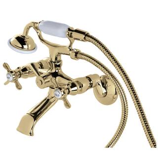 Kingston Brass Victorian 3-Handle Wall Claw Foot Tub Faucet with Handshower in Polished Brass HKS285PB