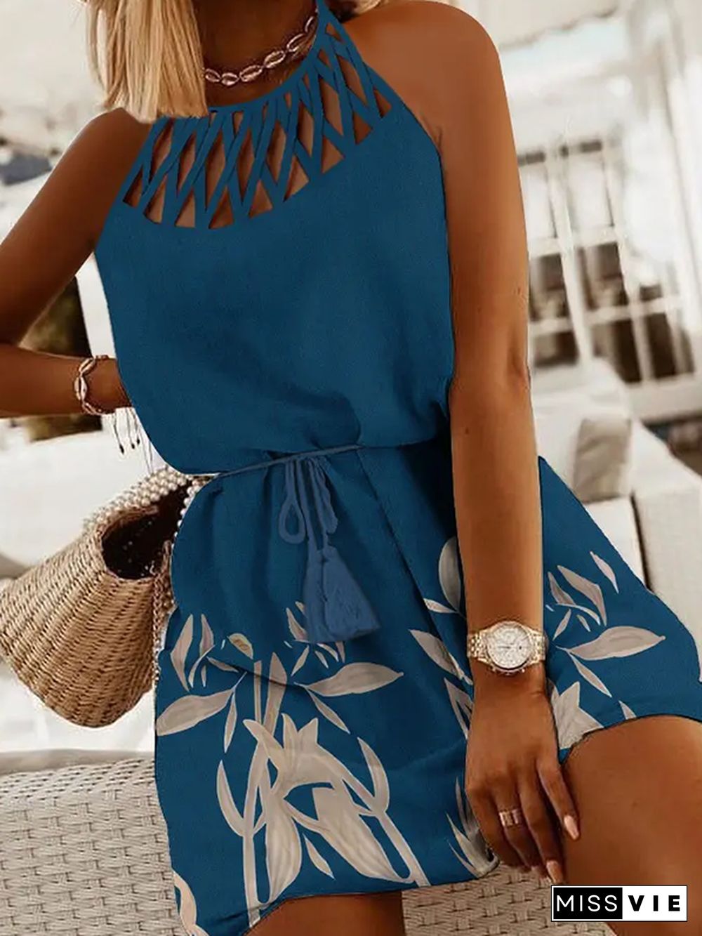 Leaf Halter Casual Dresses