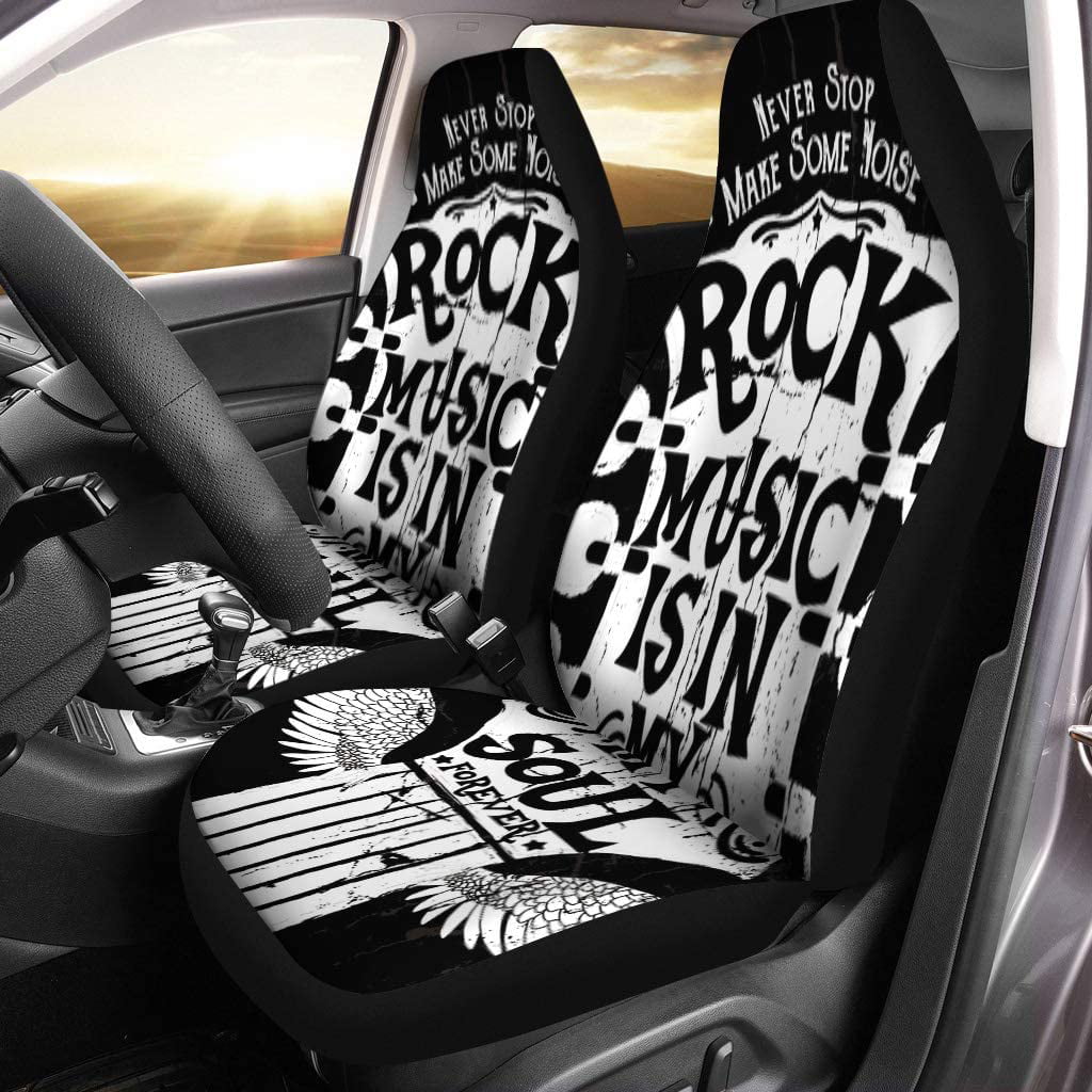 KXMDXA Set of 2 Car Seat Covers Band Rock Music As Heavy Metal Roll Typo Badge Universal Auto Front Seats Protector Fits for Car，SUV Sedan，Truck