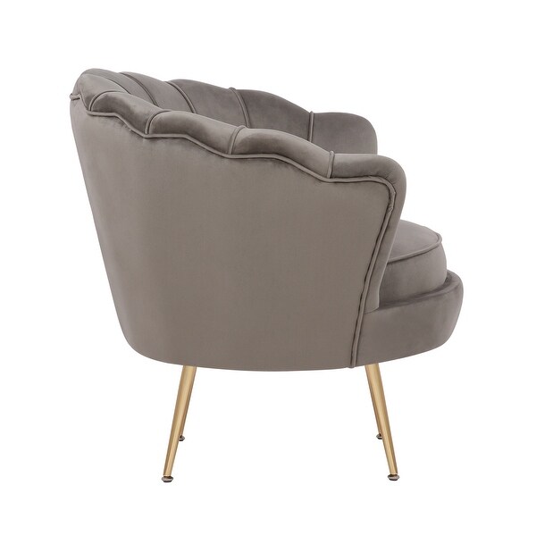 Home Beyond Mid Century Velvet Accent Chair Upholstered Leisure Arm Chair Modern Wide Velvet Tub Chair with Gold Metal Legs，Gray