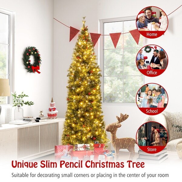 7 FT PreLit Artificial Hinged Slim Pencil Christmas Tree