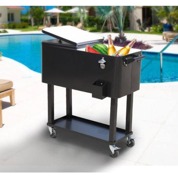 Outsunny 80 QT Rolling Ice Chest Portable Patio Party Drink Cooler CartBlack B2-0011