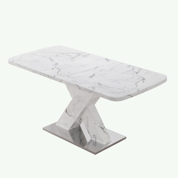 White Stretchable Marble Table with Metal Base