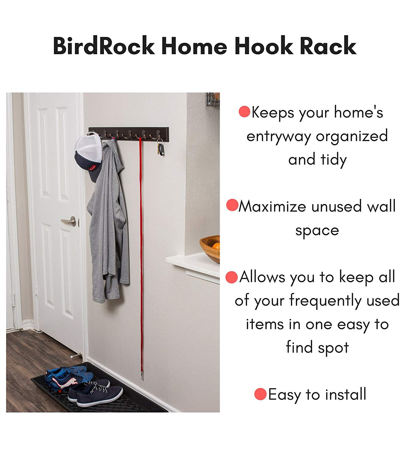 BirdRock Home Dual Hook Coat and Hat Rack - 6 Dual Hooks