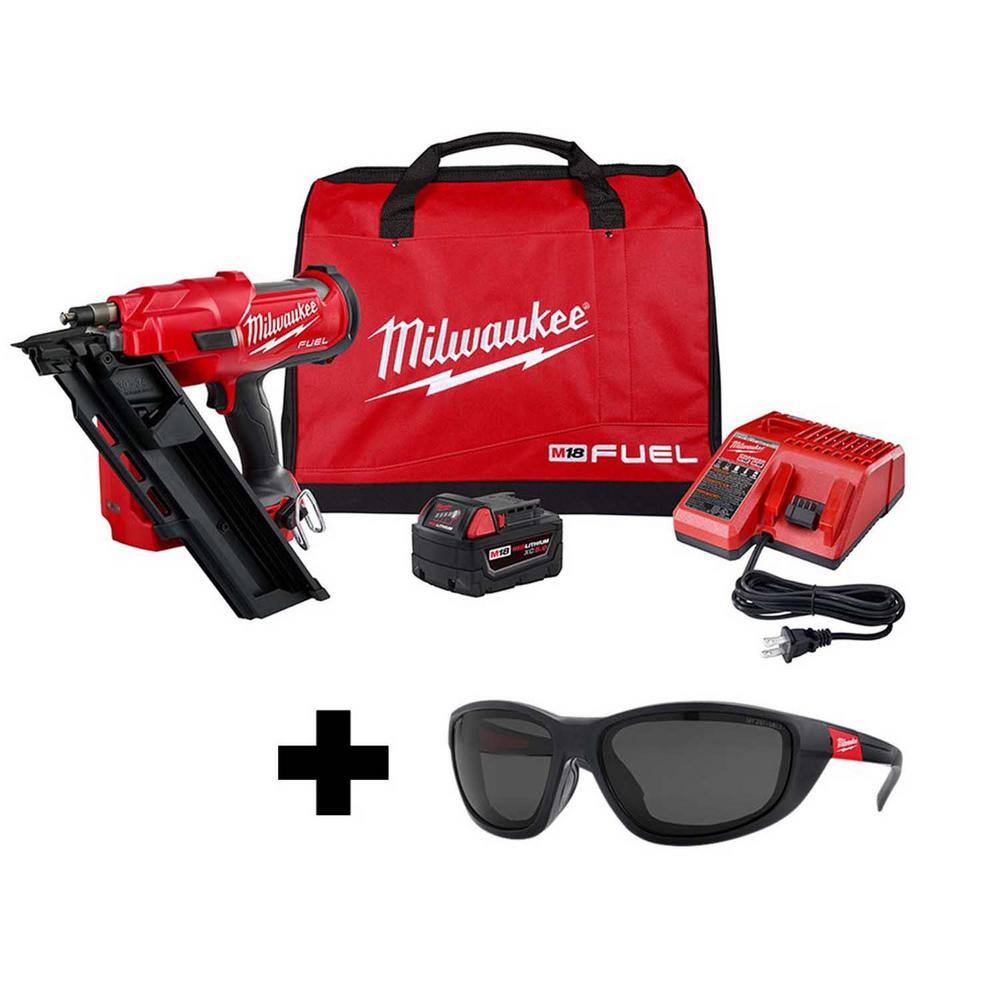 MW M18 FUEL 3-12 in. 18-Volt 30-Degree Lithium-Ion Brushless Framing Nailer Kit and Polarized Tinted Safety Glasses 2745-21-48-73-2045