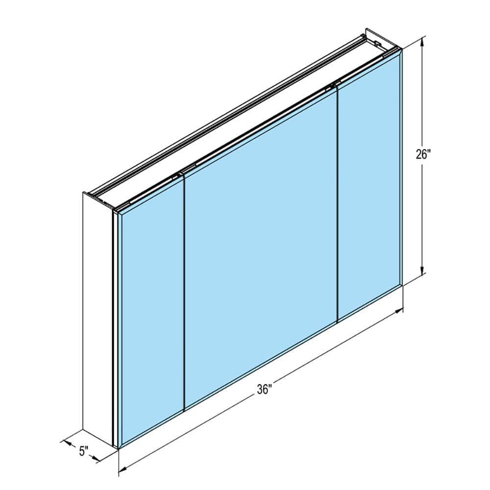 36 in W x 26 in H Large Rectangular Silver Aluminum Recessed Surface Mount Medicine Cabinet with Mirror