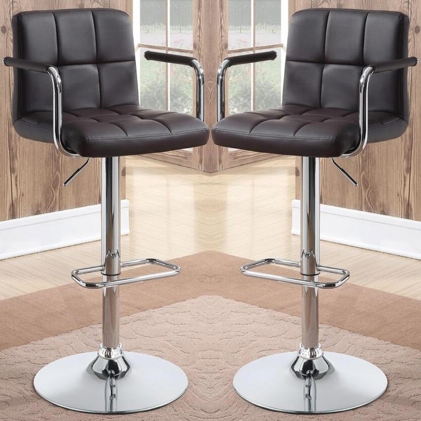 Modern Brown Leatherette Adjustable Swivel Stool with Chrome Pedestal Base