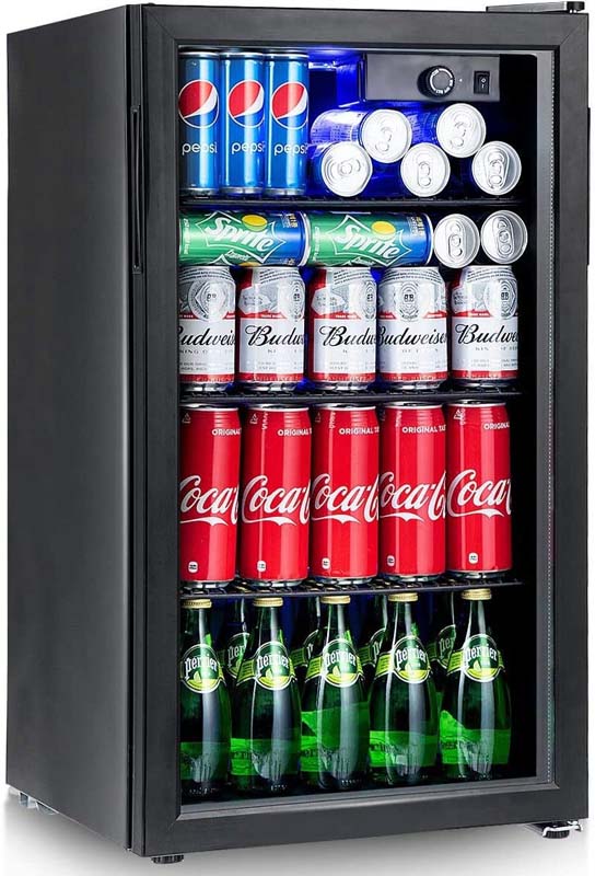 2-in-1 Mini Beverage Cooler Refrigerator Built-In & Freestanding 120 Cans Beer Drinks Wine Fridge with Glass Door