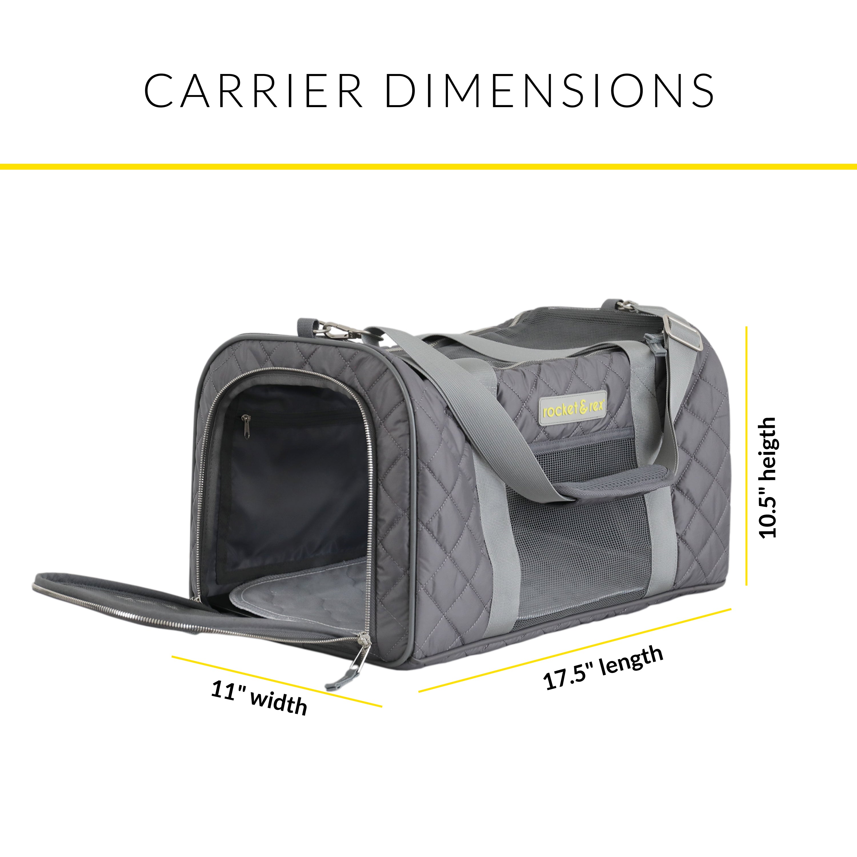 rocket and rex Premium， Soft Sided Pet Carrier. for Dogs， Puppies and Cats up to 16 lbs. Car Rides， Everyday Use and Travel. Airline Approved. Collapsible， Rigid Frame for Easy Storage.