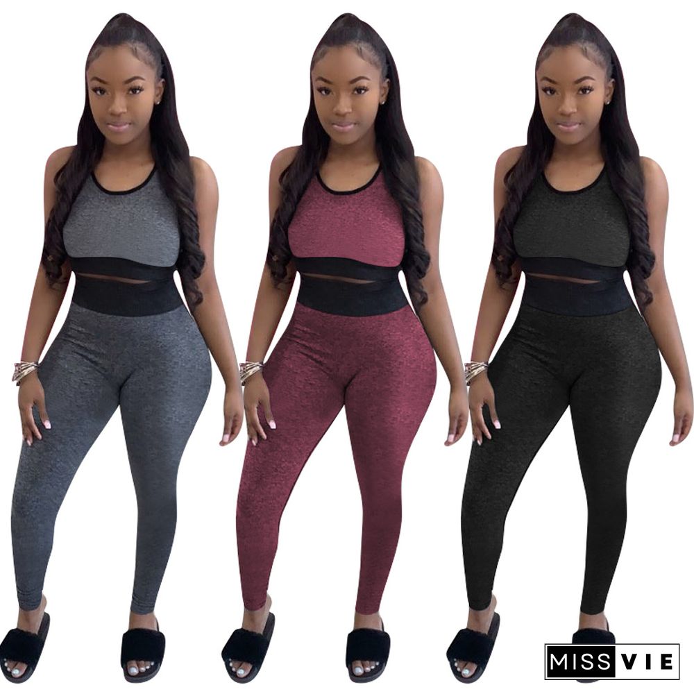 Sexy Splicing Sport Vest Tight Pants Two-piece Set