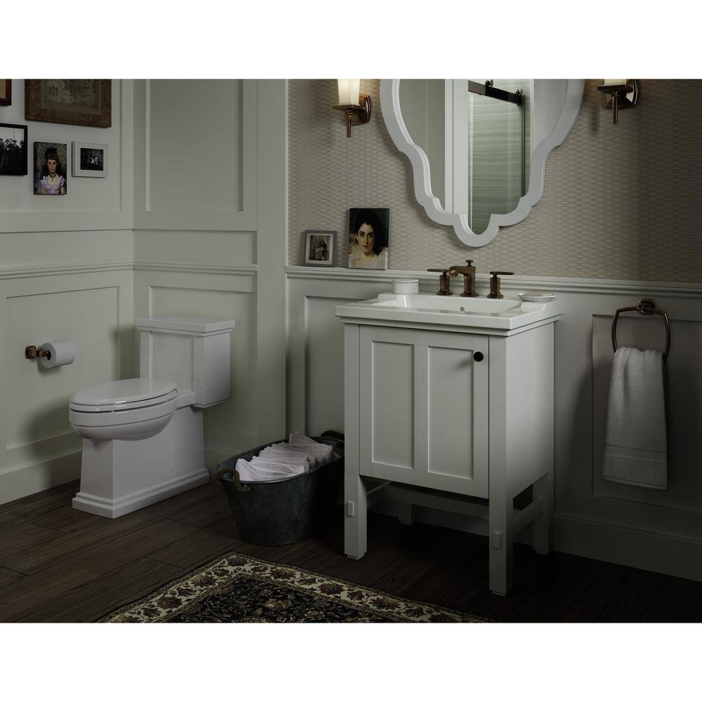 KOHLER Tresham 1-Piece 1.28 GPF Single Flush Elongated Toilet with AquaPiston Flush Technology in White Seat Included K-3981-0