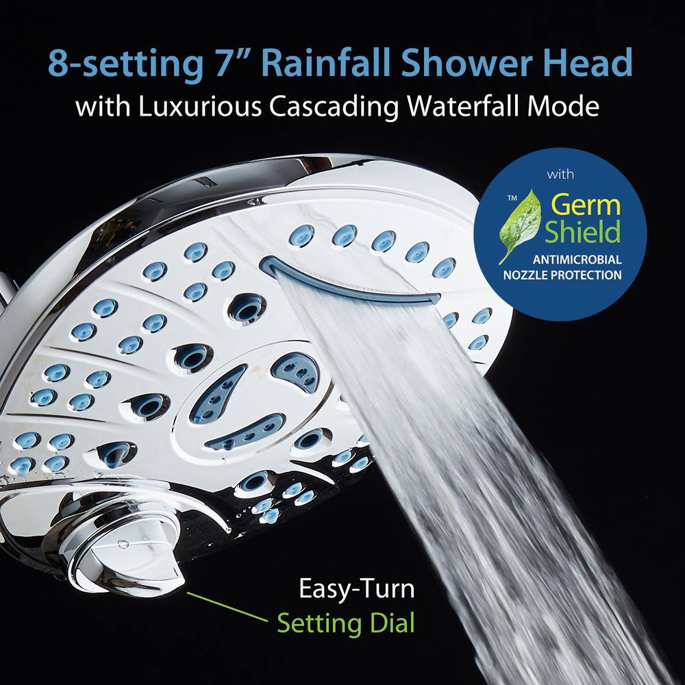 AQUACARE 80-Spray Patterns 2.5 GPM 7 in. Wall Mount Dual Shower Heads and Handheld Shower Head Antimicrobial in Chrome 53566