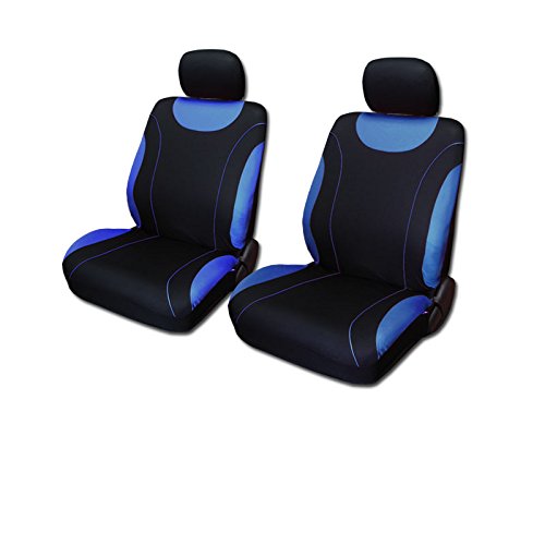 12 Pieces Flat Cloth Sleek Design Black and Blue Front and Rear Car Seat Covers Set with 4 Vinyl Trim Black and Blue Color Carpet Floor Mats Complete Set - Shipping Included