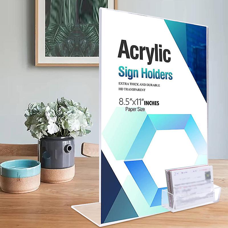 Acrylic Sign holder 8.5 x 11 Slant Back Sign Holder with Business Card Holder for Advertisement Brochure Table Menu Flyer Display