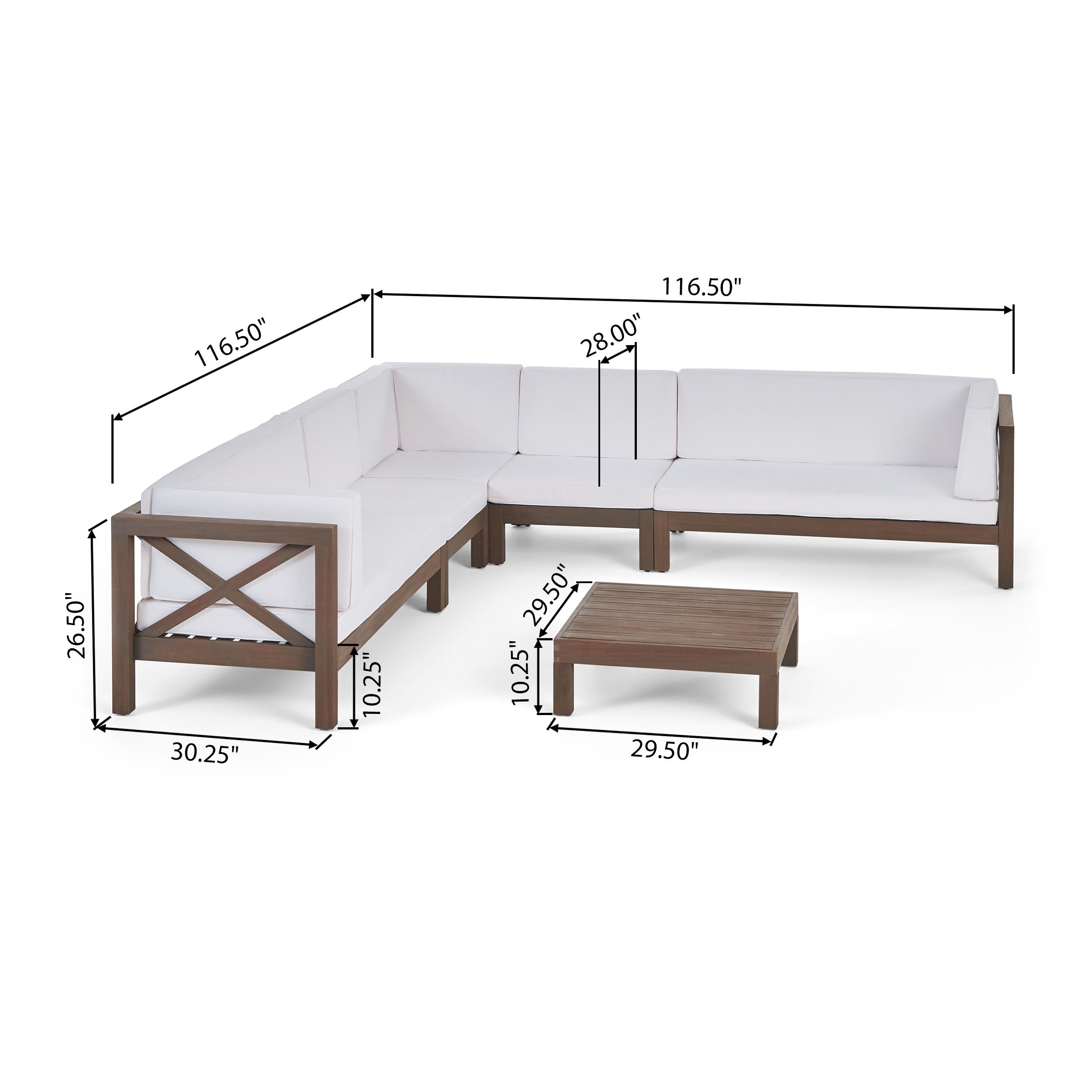 Cynthia Outdoor 7 Seater Acacia Wood Sectional Sofa Set