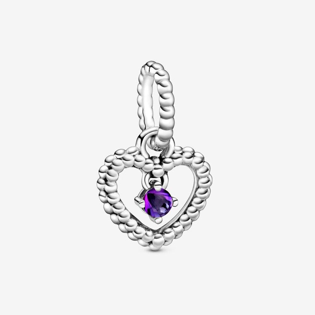 PANDORA  Purple Beaded Heart Dangle Charm