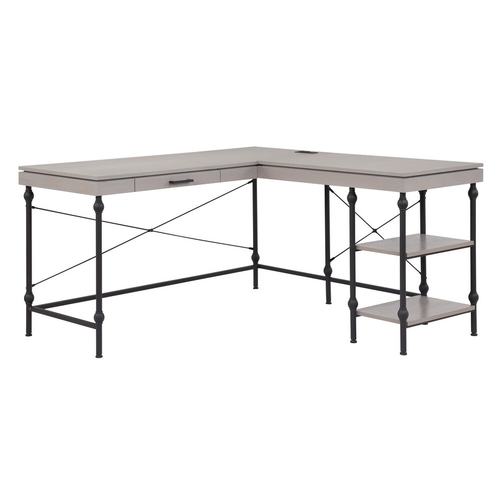 Haley Farmhouse 59 inch Metal L Shaped Computer Desk with USBs by Furniture of America