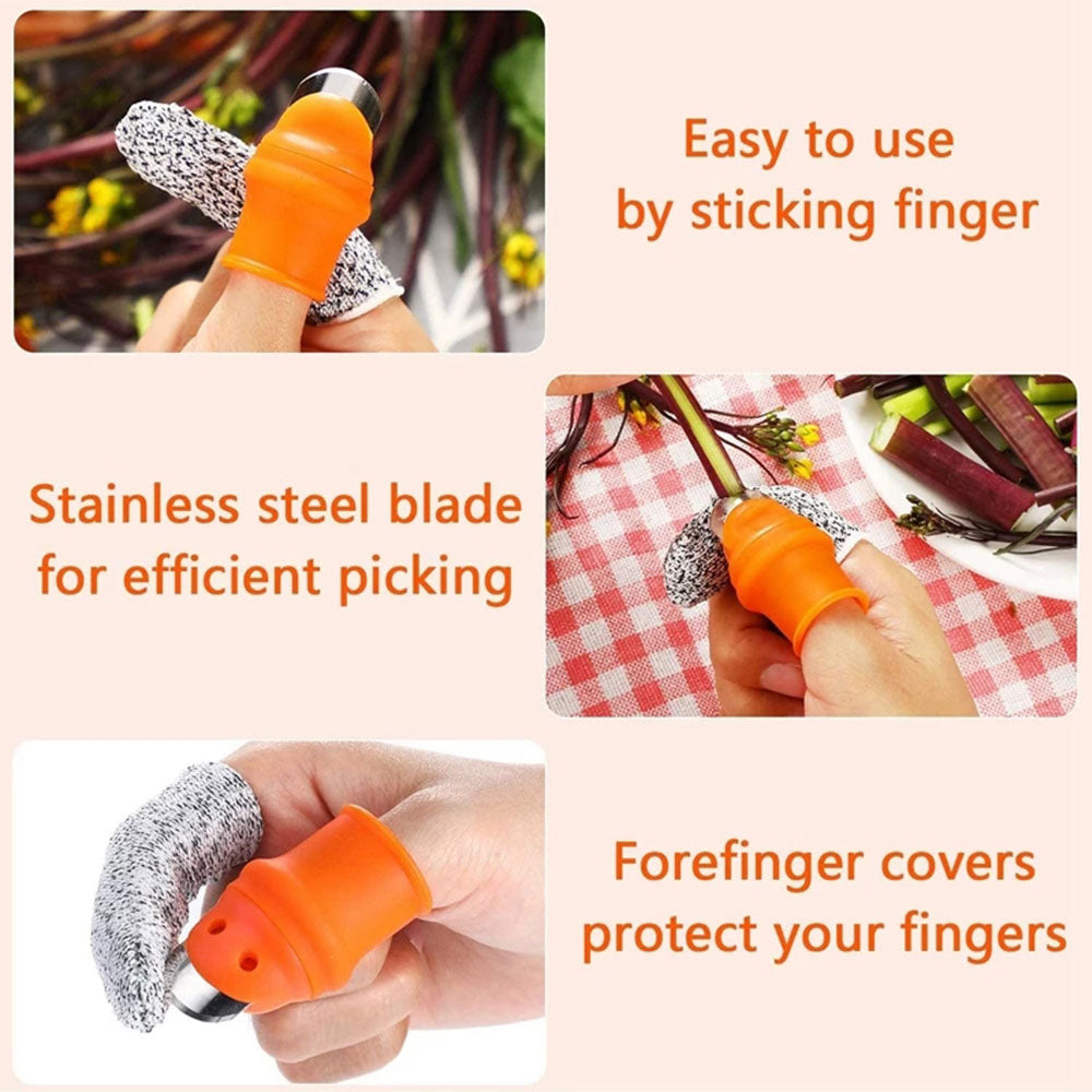 HOTBEST Garden Silicone Thumb Knife Picking Portable Fruit Vegetable Potted Harvesting Plants Trim Set with Separator Finger Protectors Vegetable Gardening Tools