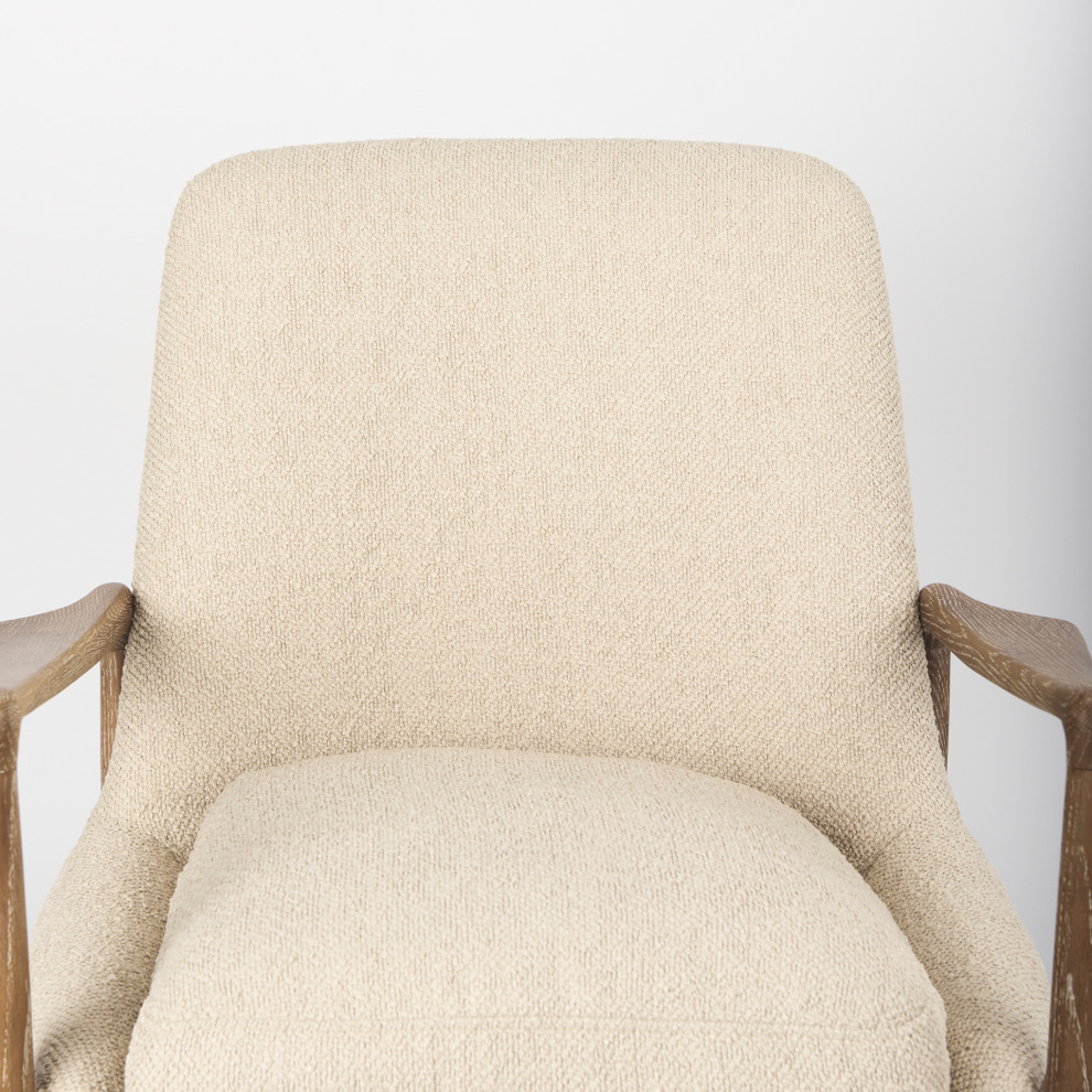 Westan Cream Boucle Fabric w/ Light Brown Solid Wood Accent Chair   Midcentury   Armchairs And Accent Chairs   by Mercana  Houzz