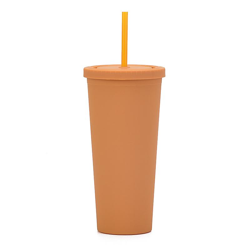 Double-layer Plastic Straw Cup 24oz Coffee Cup Spot Large-capacity Conical Water Cup Frosted Hand Cup