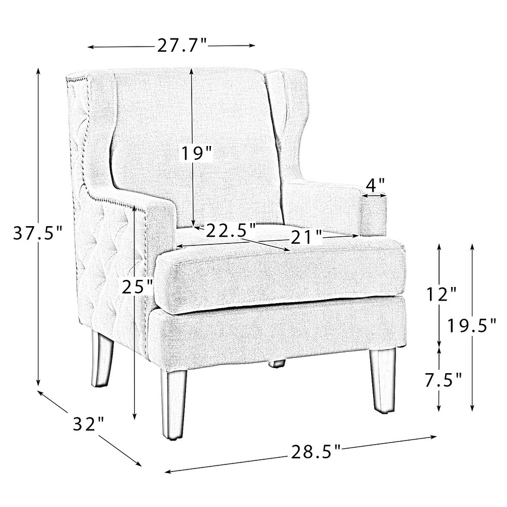 Gerald Classic Polyester Wingback Chair With Button Tufted Body Set Of 2 By HULALA HOME