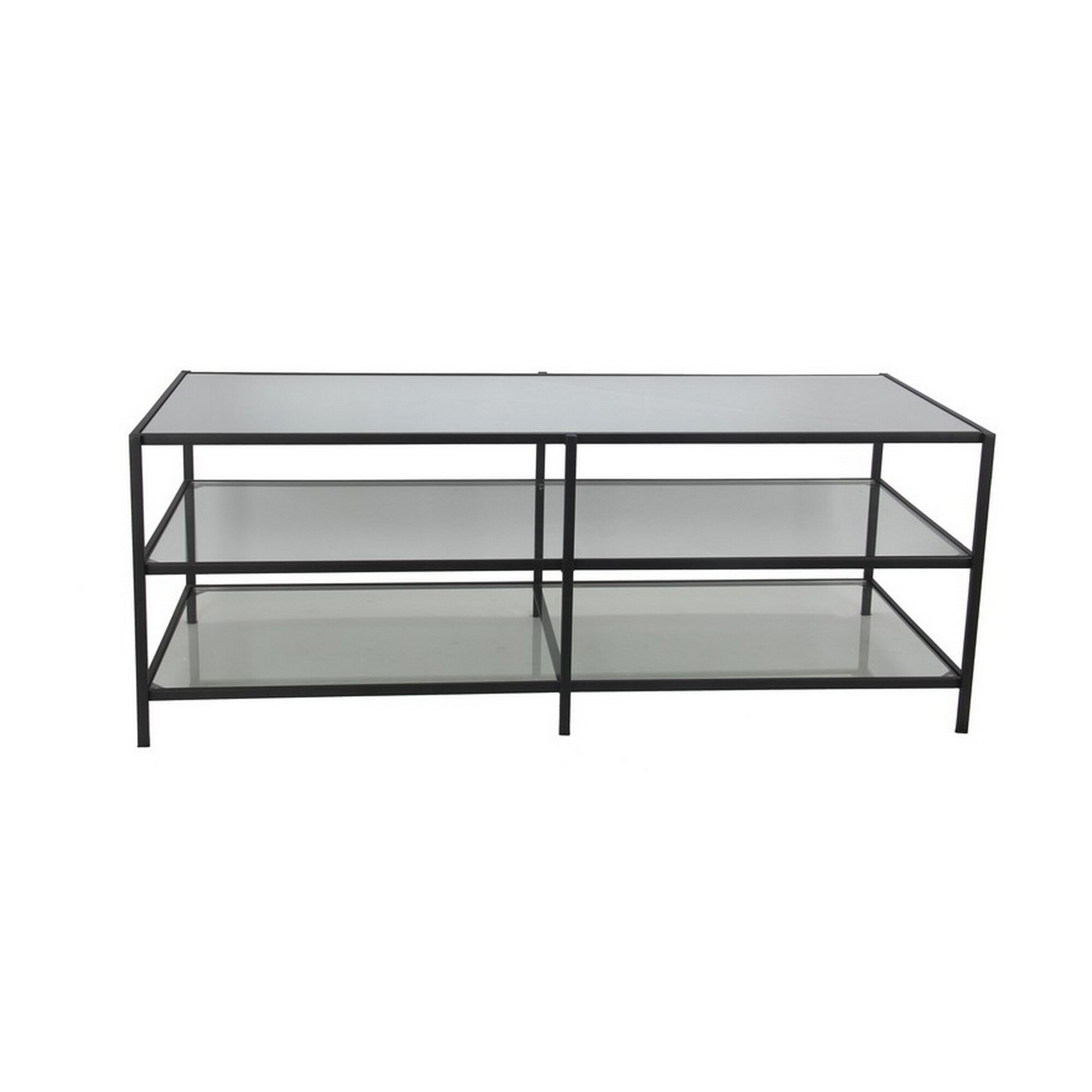 Entertainment Center with 3 Tier Mirrored Shelves， Black