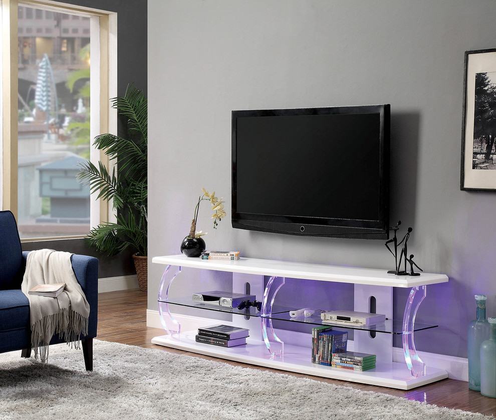 Benzara BM181324 72 quotWooden TV Stand With Spacious Glass Shelf  White and White   Contemporary   Entertainment Centers And Tv Stands   by VirVentures  Houzz