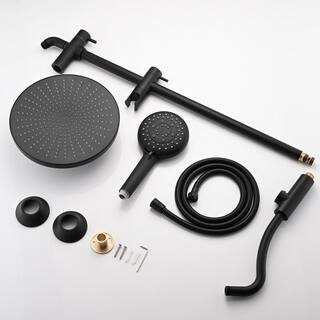 cadeninc 5-Spray Patterns 10 in. Round Hand Shower with Wall Mount Dual Shower Head and Handheld Shower Head in Matte Black Koo-LQW1-2131