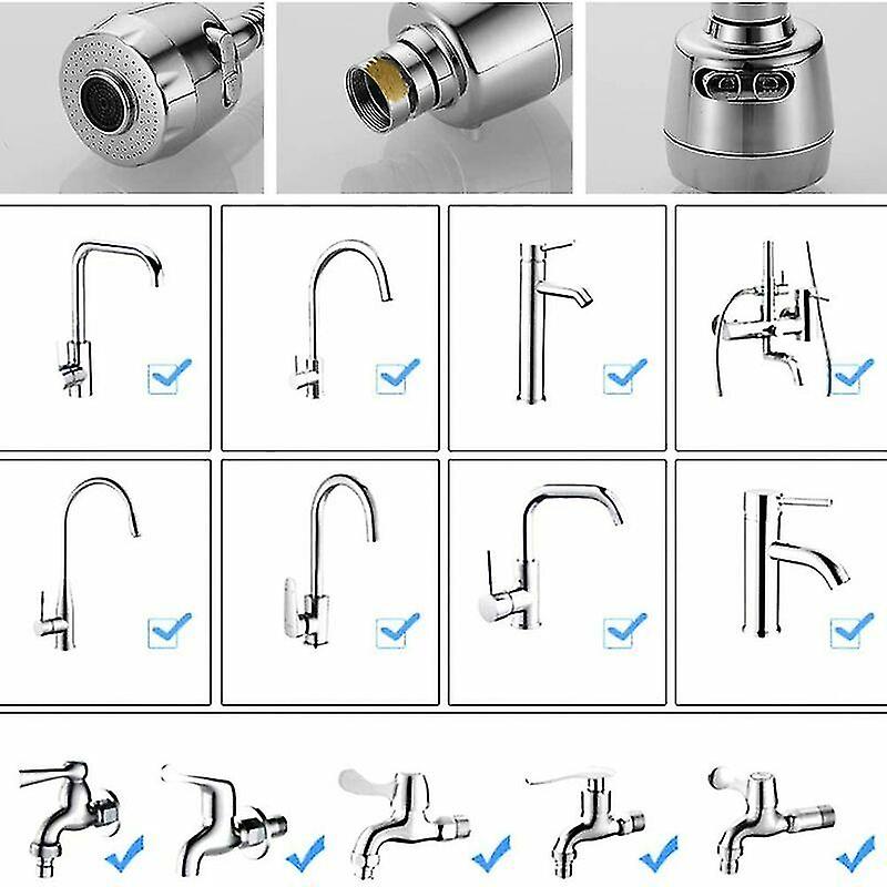 360 Degree Swivel Faucet Aerator Kitchen Faucet Head 2 Modes Adjustable Shower Head Filter Sprayer For Kitchen Bathroom (short)408-a