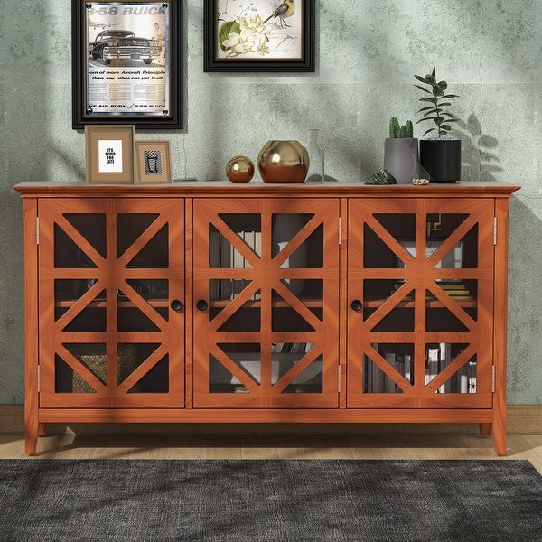 Wood Accent Cabinet Modern Console Table Sideboard With 3 Doors