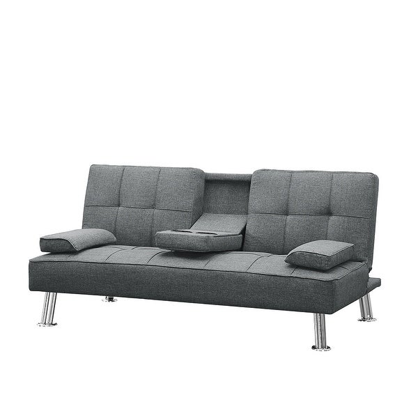 3 pcs Fabric Folding Sofa Set with Loveseat with 2 cup holder，Single Sofa Bed and Ottoman