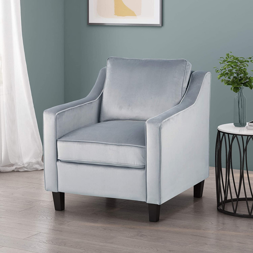 Contemporary Minimalistic Accent Chair  Velvet Fabric Seat  ampSloped Arms   Transitional   Armchairs And Accent Chairs   by Decor Love  Houzz