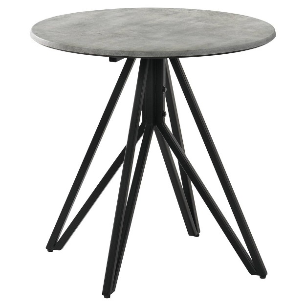 Hadi Round End Table With Faux Cement Top Gray gunmetal Coaster