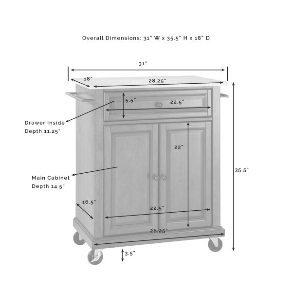 Compact Wood Top Kitchen Cart