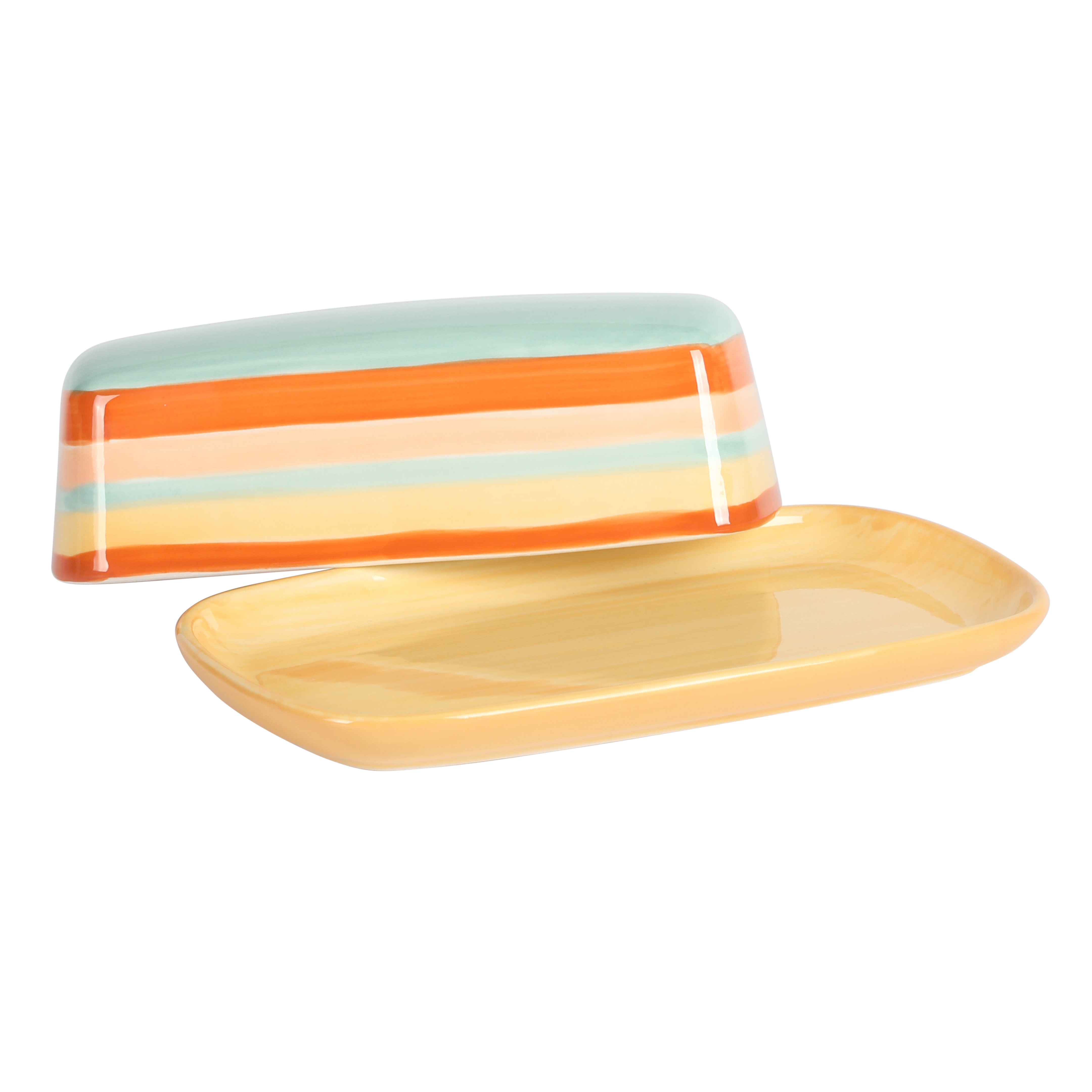 Wanda June Home Vintage Stripe Orange Stoneware Butter Dish， Sugar and Creamer Set by Miranda Lambert