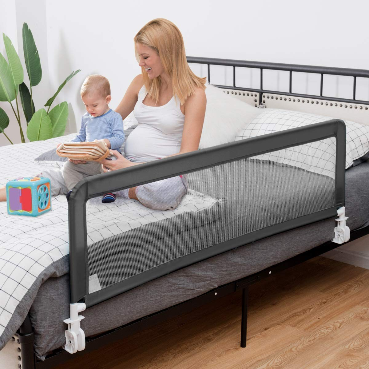 Costzon Double Sided Bed Rail Guard, Set of 2, Extra Long, Swing Down Safety Guard for Toddler Convertible Crib