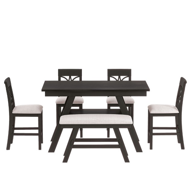 Rustic 6 piece Wood Counter Height Dining Table Set With Storage Shelf 4 Chairs And Bench modernluxe