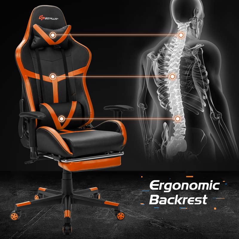 Computer Gaming Chair, Ergonomic High Back Massage Racing Chair, Swivel Office Chair with Footrest & Adjustable Armrests