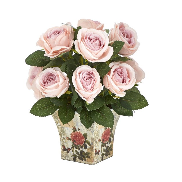 Nearly Natural 11 in Rose Artificial Arrangement In Floral Vase