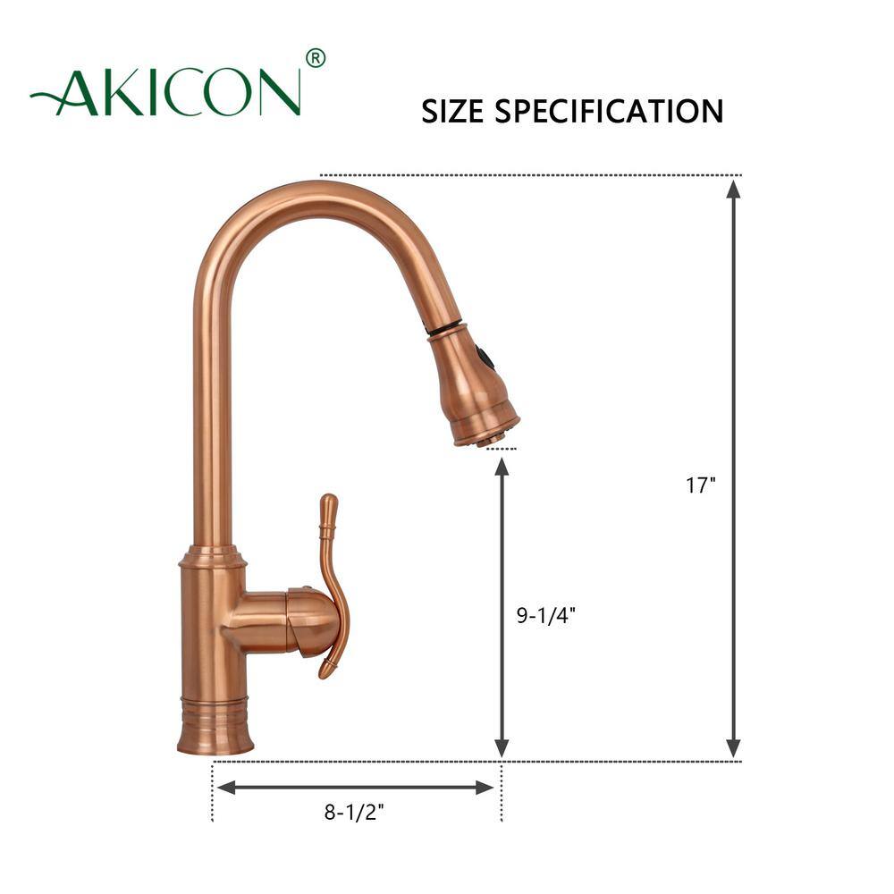 Akicon Single-Handle Pull-Down Sprayer Kitchen Faucet in Copper AK415C