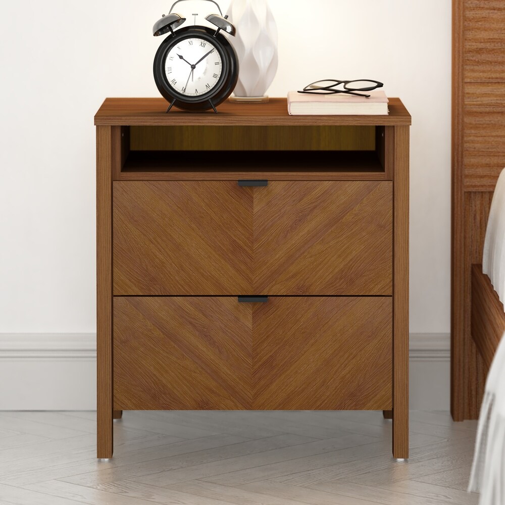 GALANO Weiss 2 Drawer Amber Walnut Nightstand 22.7 in. x 20.9 in. x 15.7 in.