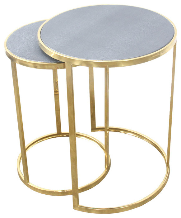 Charles Nesting Tables  Faux Shagreen With Gold Metal  2 Piece Set   Contemporary   Coffee Table Sets   by Urbanest Living  Houzz