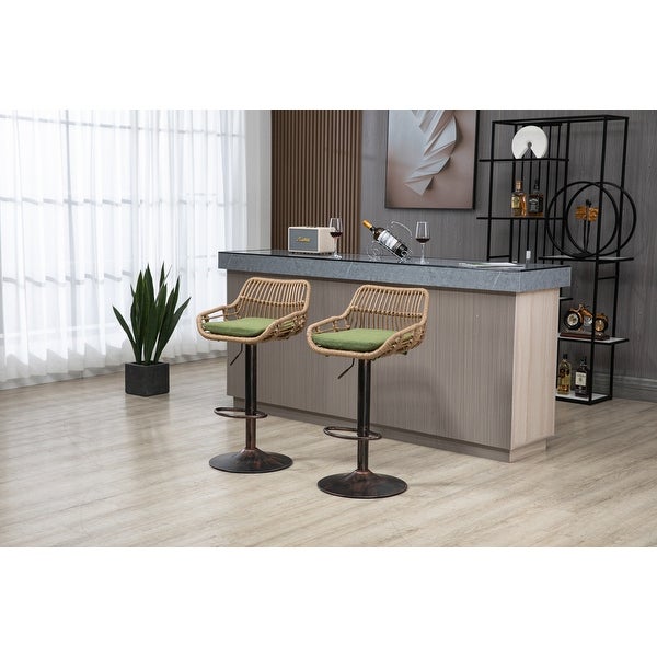 Swivel PE Rattan Bar Stools Set of 2 Adjustable Counter Height Chairs